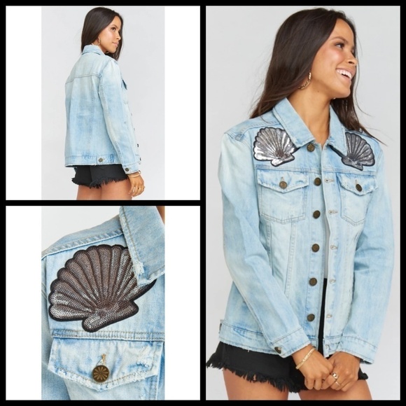 💕SHOW ME YOUR MUMU💕 Sequin Seashell Denim Jacket - Picture 5 of 8